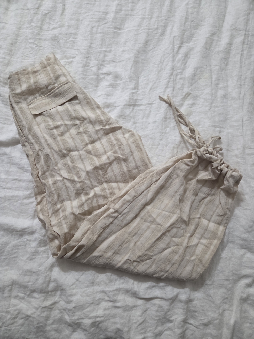 Divided Cream Beige Striped Drawstring Joggers